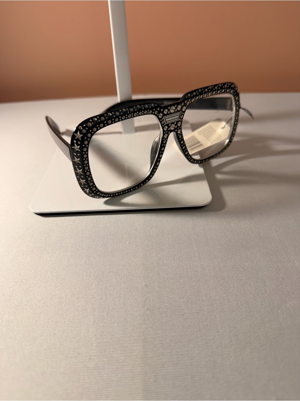 Rhinestone & Star Embellished Oversized Fashion Eyeglasses-Black Statement Frame - Picture 3 of 7